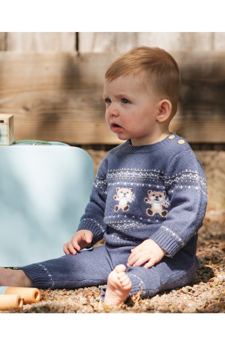 Deux par Deux Knitted Jacquard Sweater and Pant Set with Bears, Main, color, Blue Gray