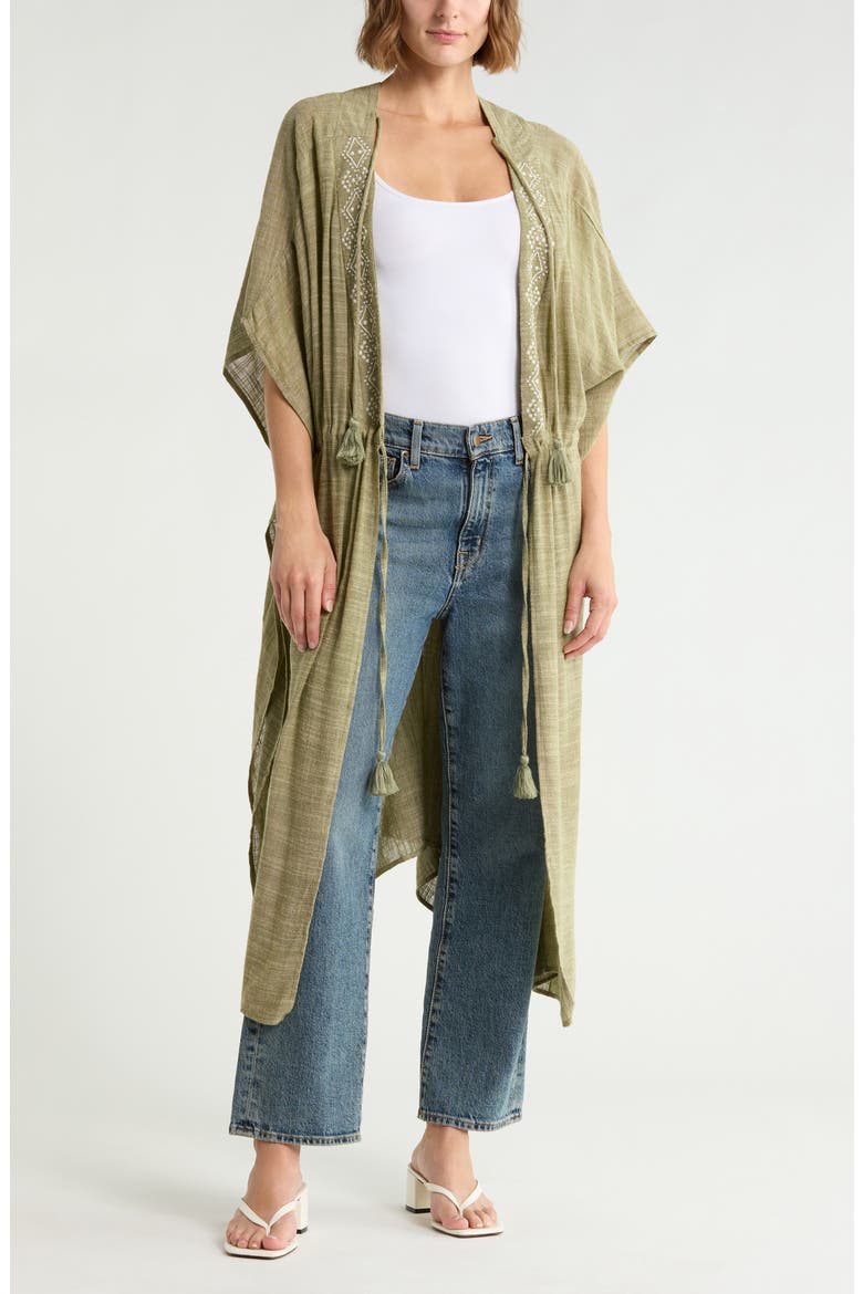 Tassel & Embroidered Duster, Main, color, SAGE