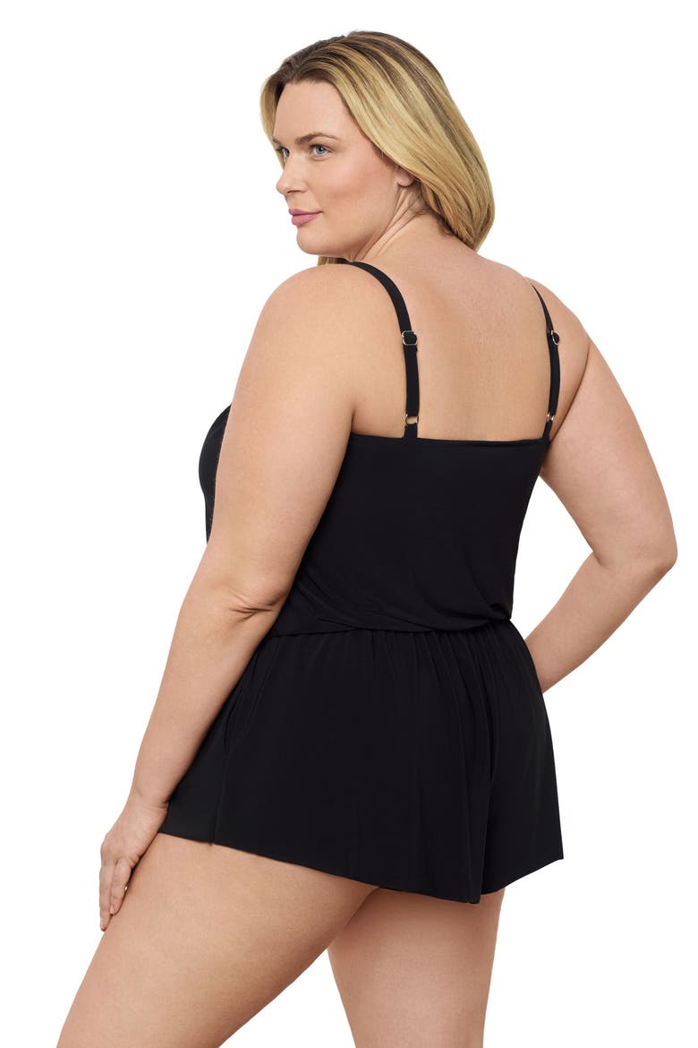 Plus Size V-Neck Blouson Slimming Swimsuit Romper with Pockets, Alternate, color, Black