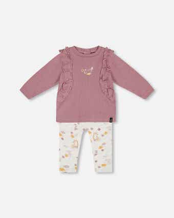 Deux Par Deux Jersey Pointelle Tunic and Leggings - Printed Pink Ditsy Floral Deux Par Deux Jersey Pointelle Tunic and Leggings - Printed Pink Ditsy Floral