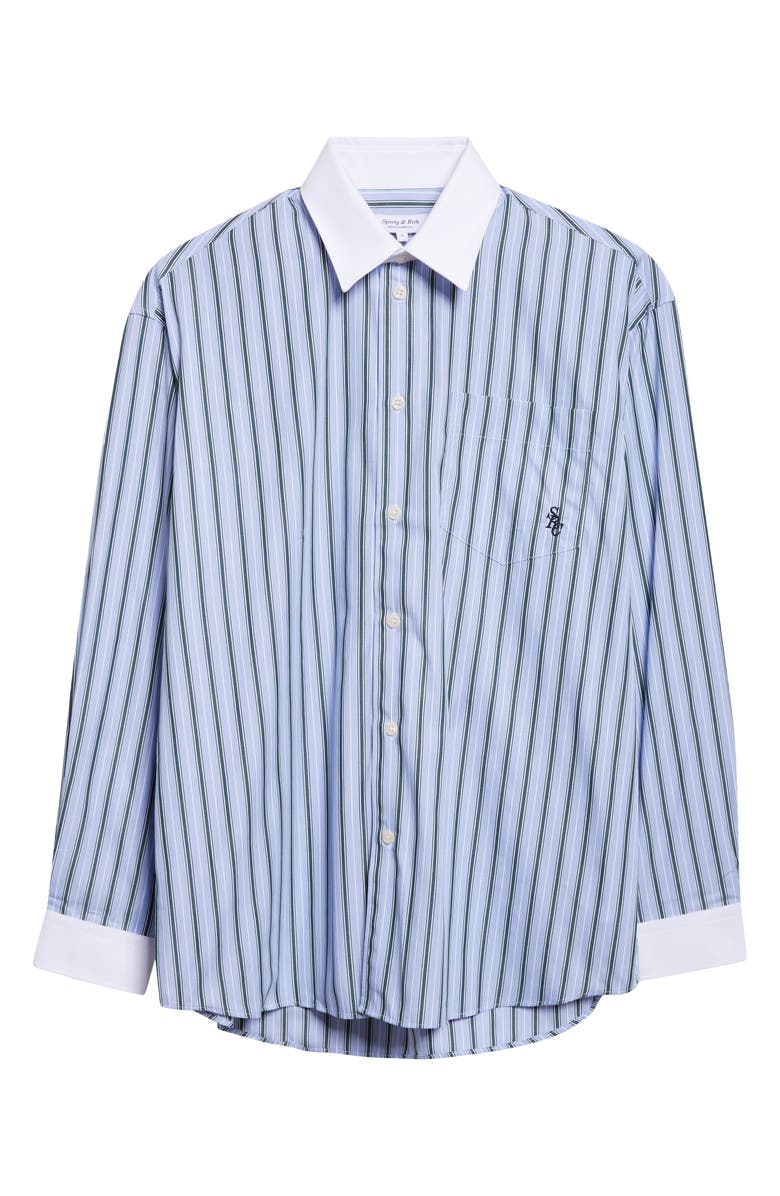 Sporty & Rich SRC Stripe Oversize Cotton Poplin Button-Up Shirt, Alternate, color, Blue/ Green Multicolor Stripes