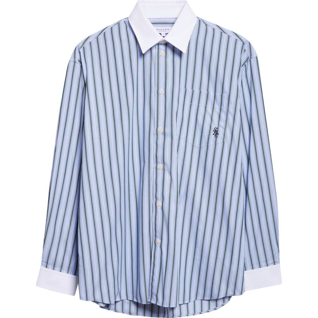 Sporty And Rich Sporty & Rich Src Stripe Oversize Cotton Poplin Button-up Shirt In Blue