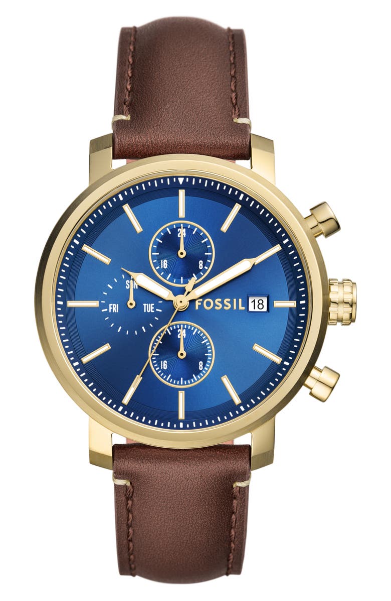 Fossil Modern Rhett Leather Strap Watch, 42mm, Main, color, 