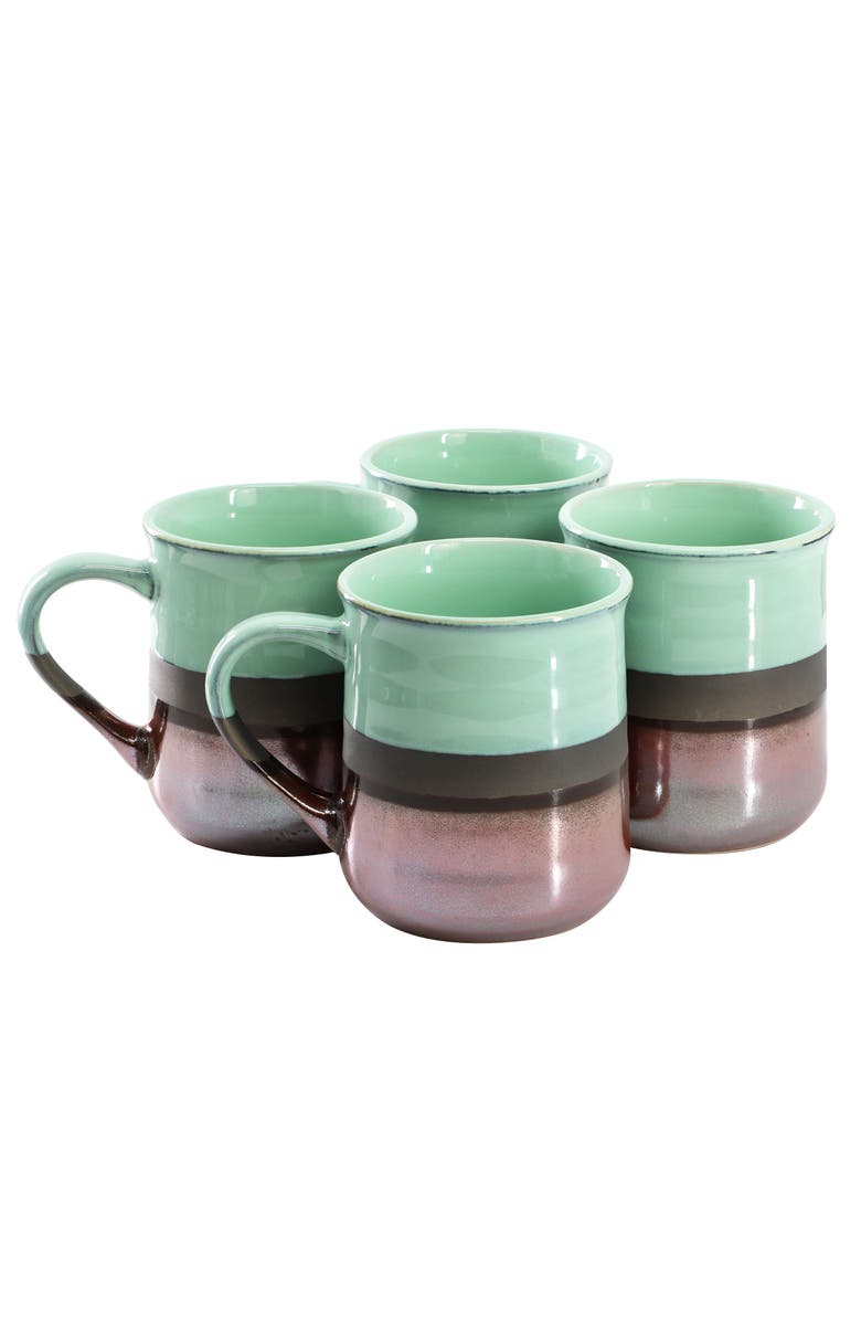 Gibson Home Copper Tonal 4 Piece 18 Ounce Stoneware Cup Set in Celadon, Main, color, Blue