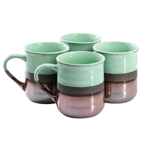 Copper Tonal 4 Piece 18 Ounce Stoneware Cup Set in Celadon