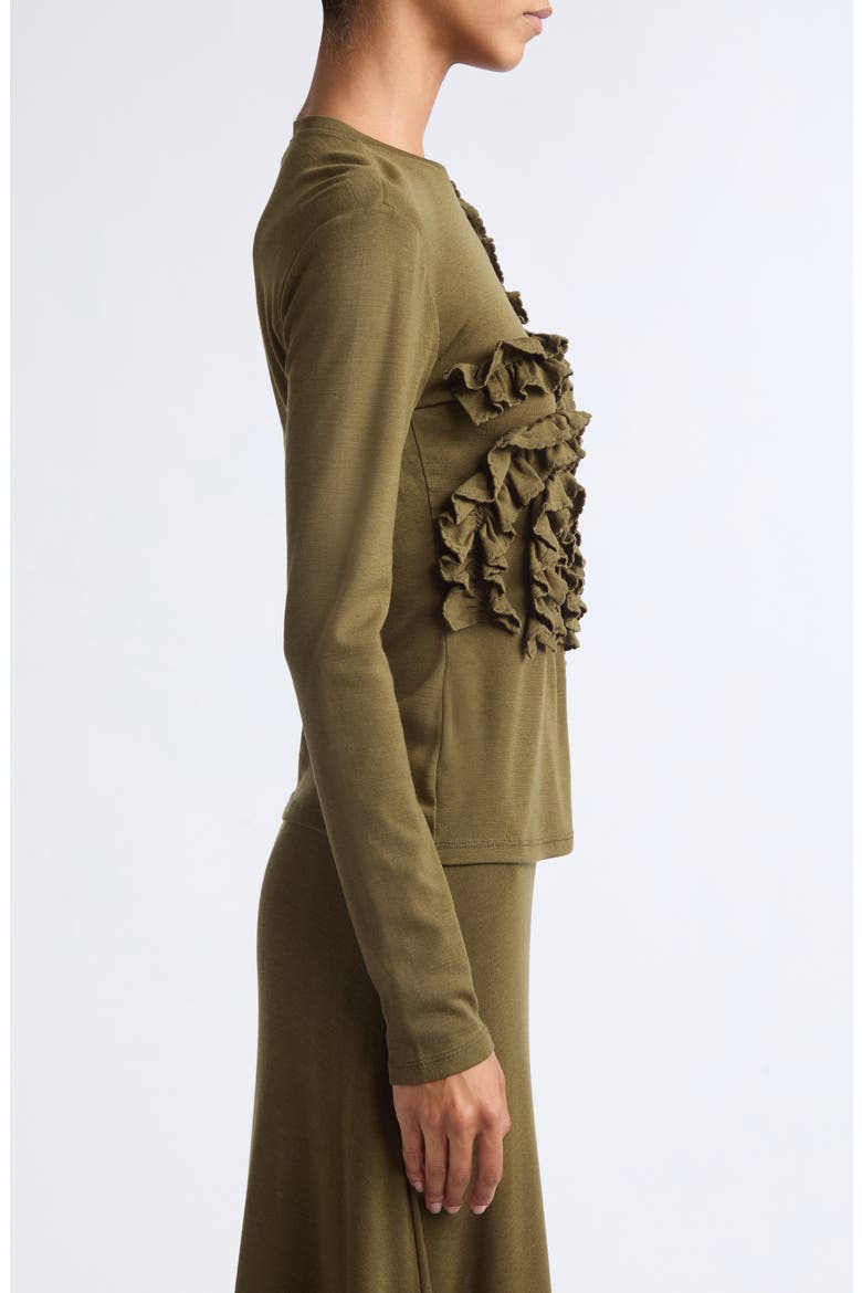 Polina Ruffle Wool Jersey Top, Alternate, color, LODEN