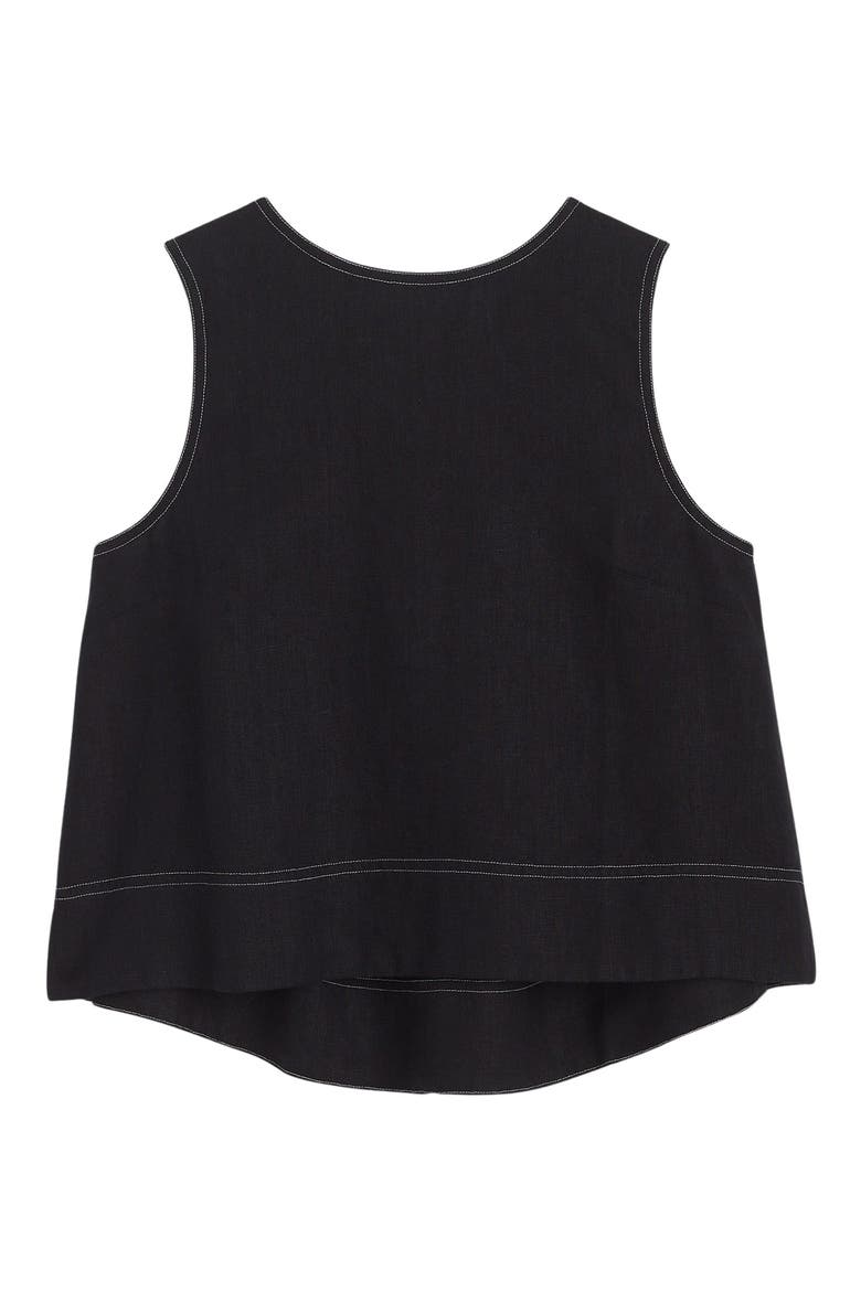 Pleated Linen Sleeveless Shell Top, Alternate, color, JET BLACK