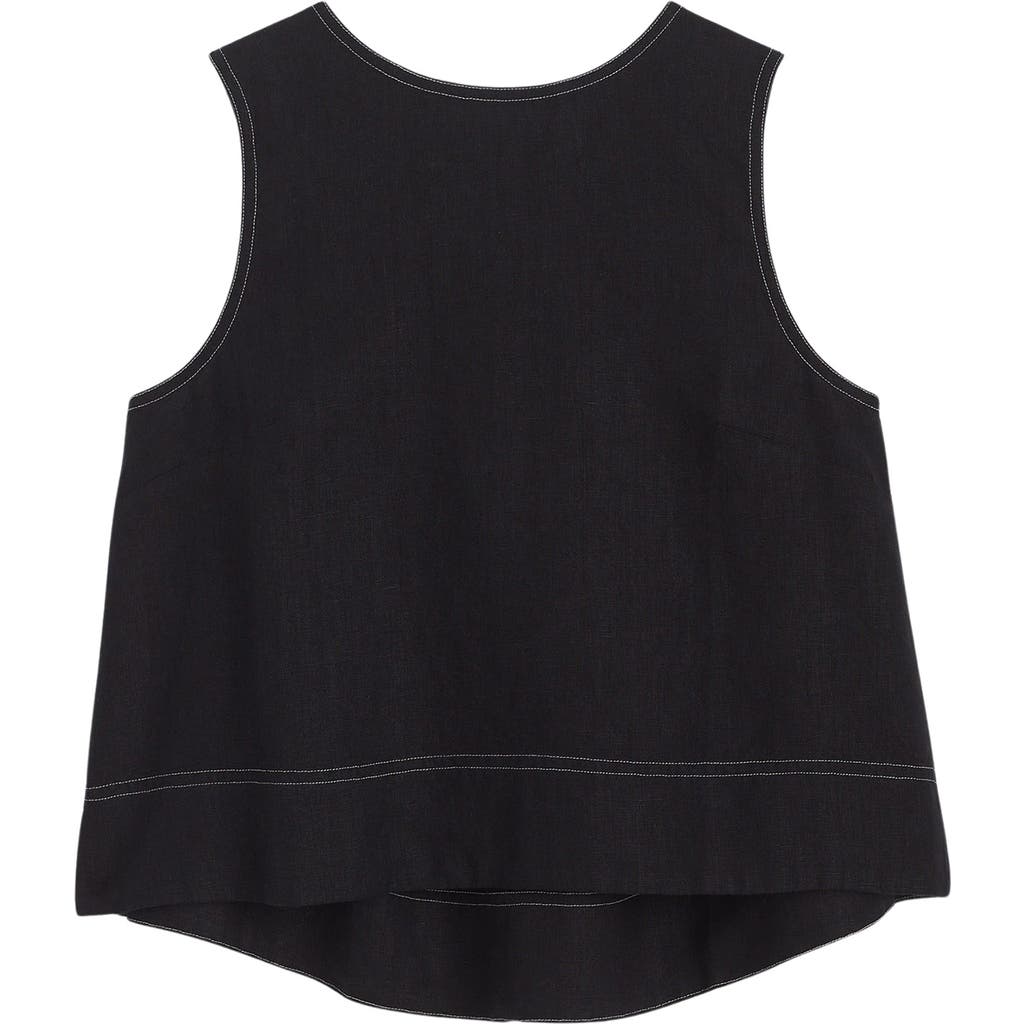 Madewell Pleated Linen Sleeveless Shell Top In Jet Black