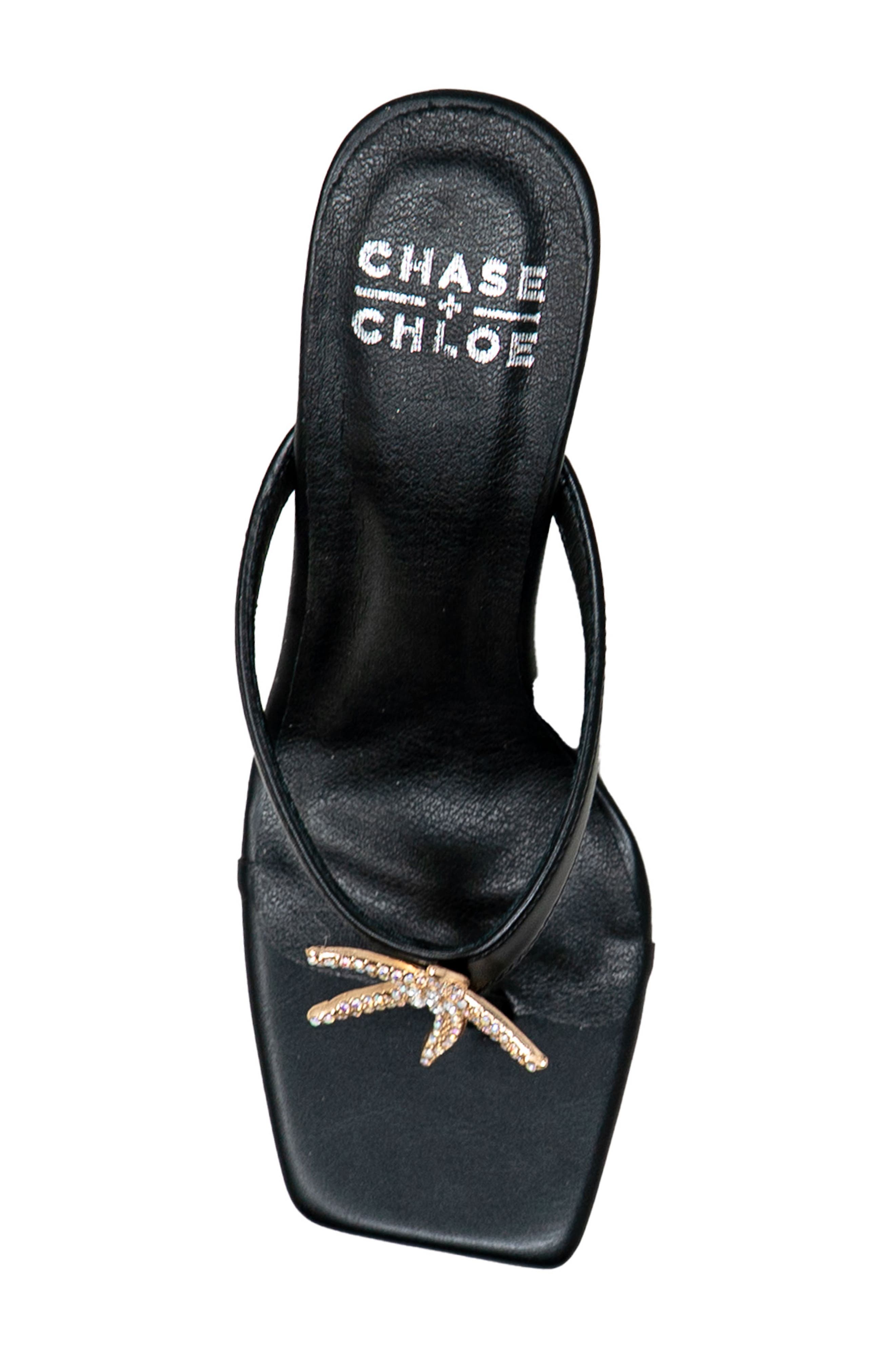 CHASE AND CHLOE Starfish Post Toe Wedge Heel Sandal, Alternate, color, Black