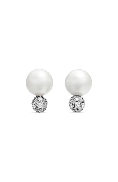 Pearl & Pavé Solari Stud Earrings with Diamonds