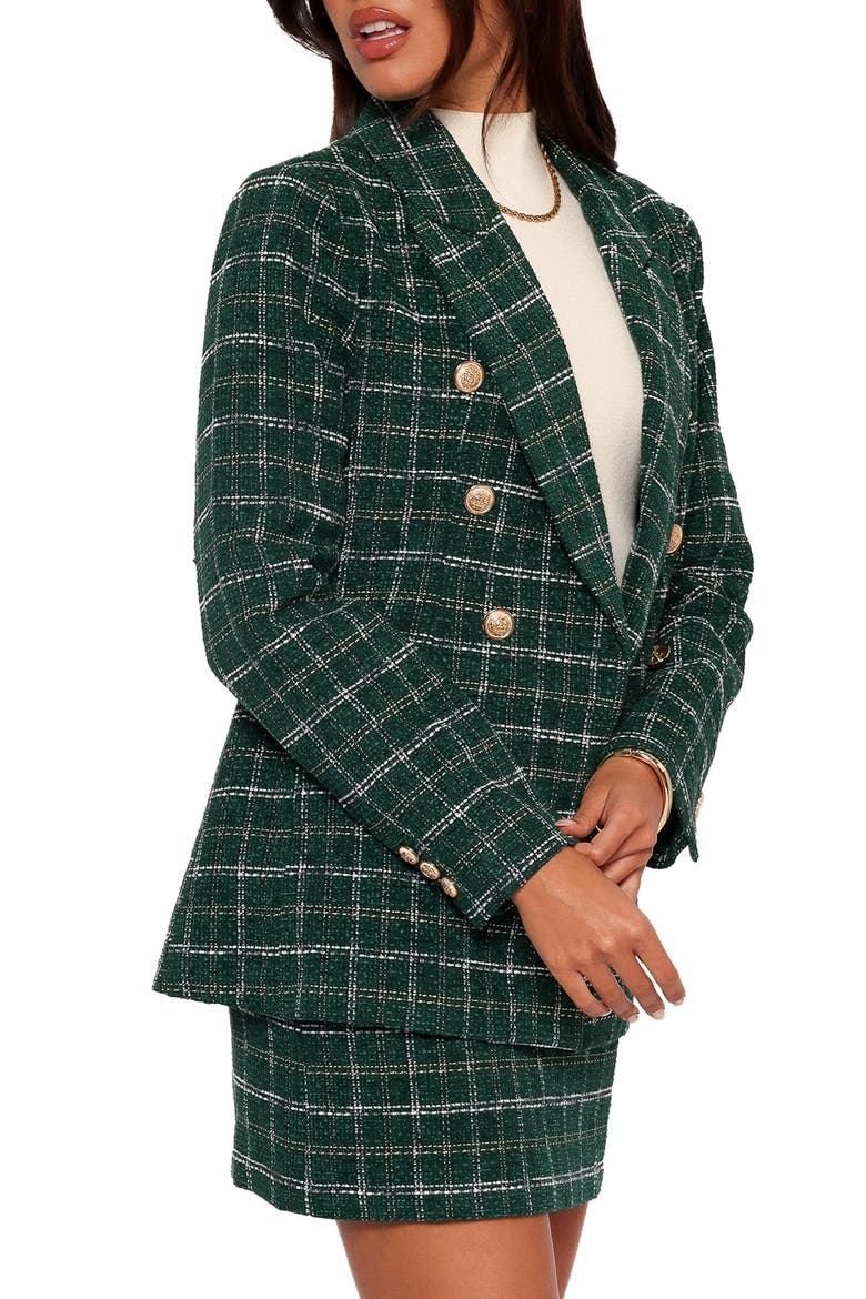 Jules Plaid Double Breasted Twill Blazer, Main, color, GREEN