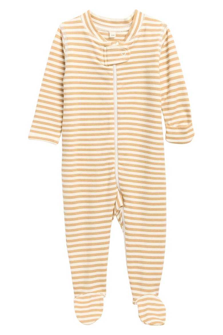 Stripe Stretch Organic Cotton Footie, Main, color, HONEY