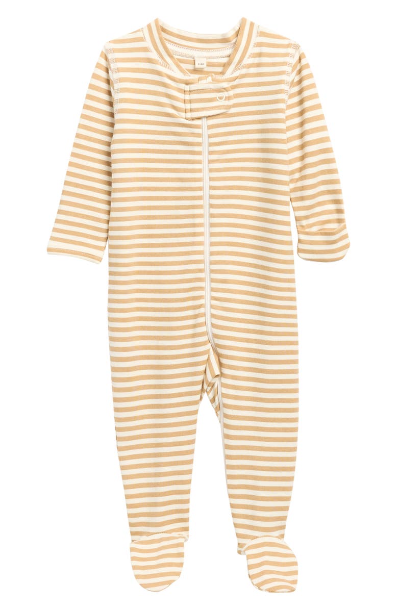QUINCY MAE Stripe Stretch Organic Cotton Footie, Main, color, Honey