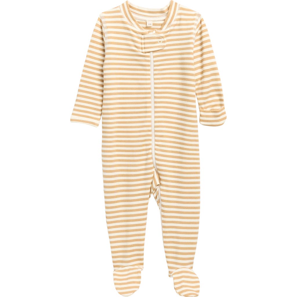 Quincy Mae Babies' Stripe Stretch Organic Cotton Footie In Brown