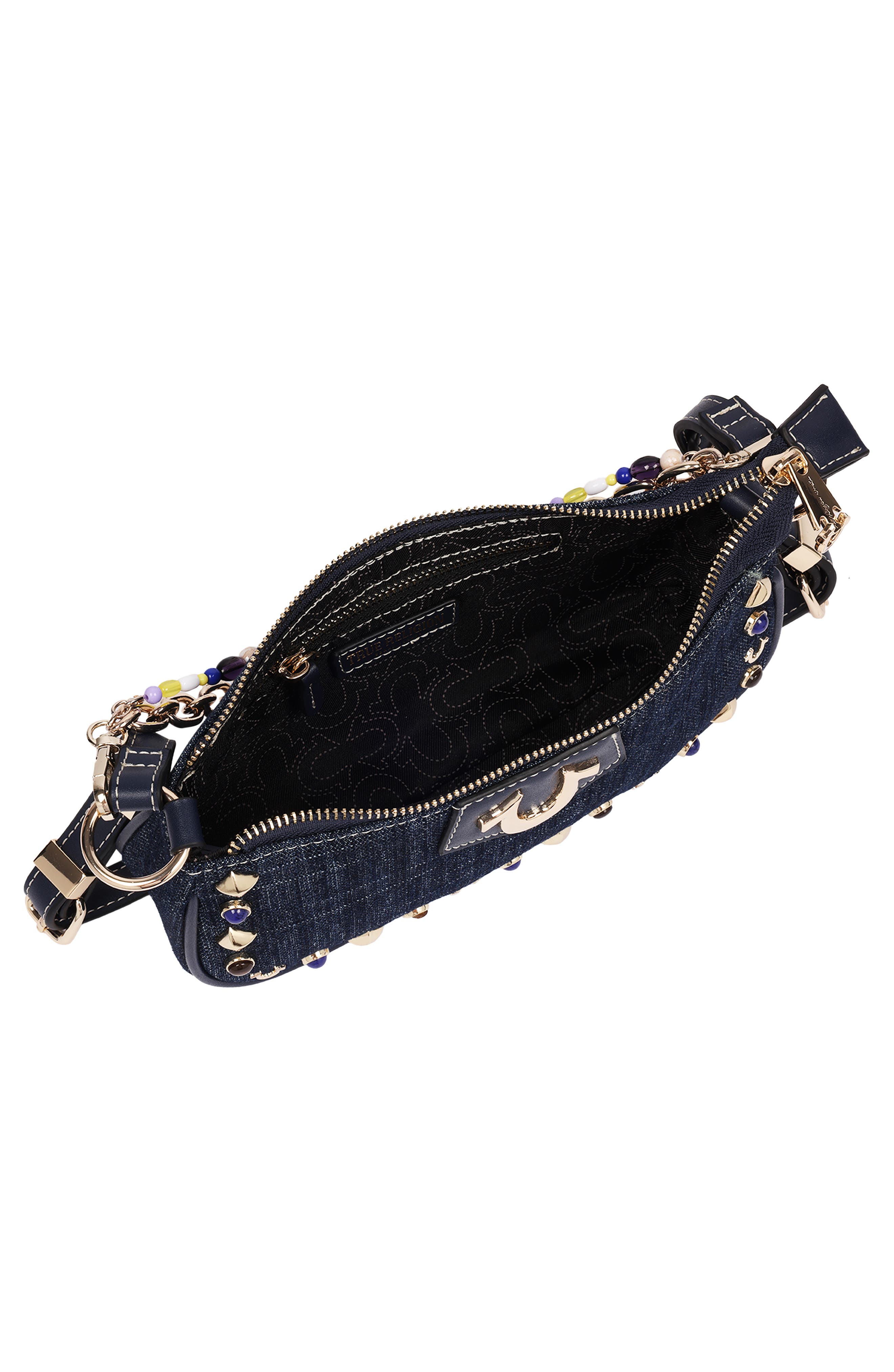 Chain & Studs Denim Shoulder Bag, Alternate, color, DARK DENIM