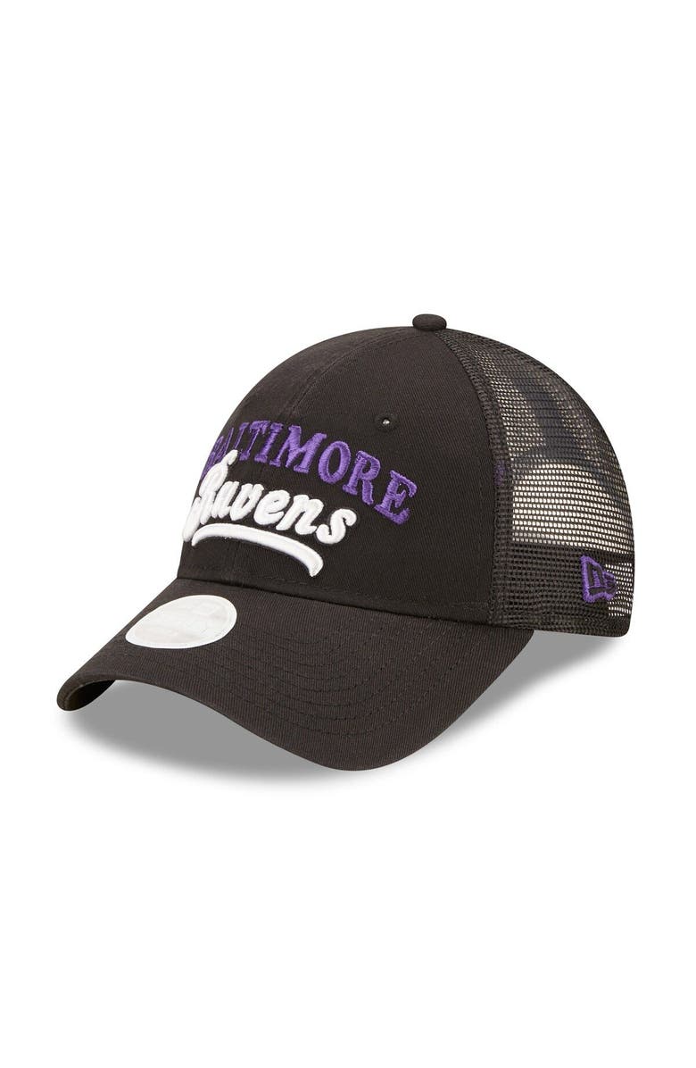 New Era Women's New Era Black Baltimore Ravens Team Trucker 9FORTY Snapback Hat, Main, color,