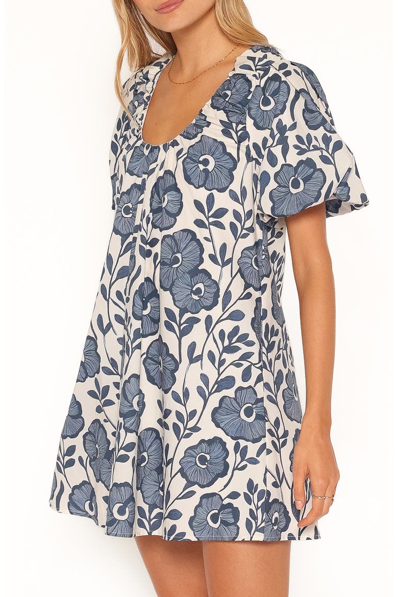Bertine Puff Sleeve Cotton Minidress, Alternate, color, BLUE FLORAL