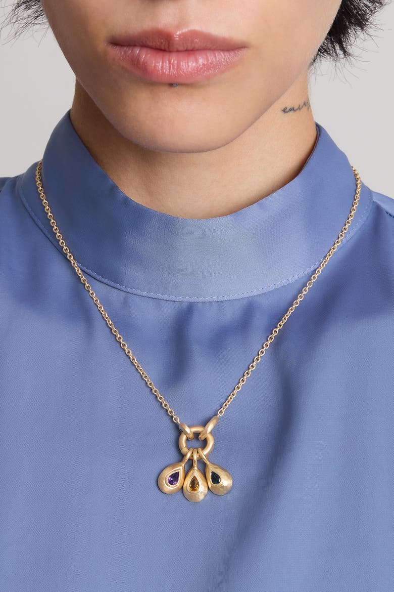 Voyage Necklace Light Chain with Drop Charm Deep Blue Topaz. Handmade in Italy, Alternate, color, Deep Blue Topaz