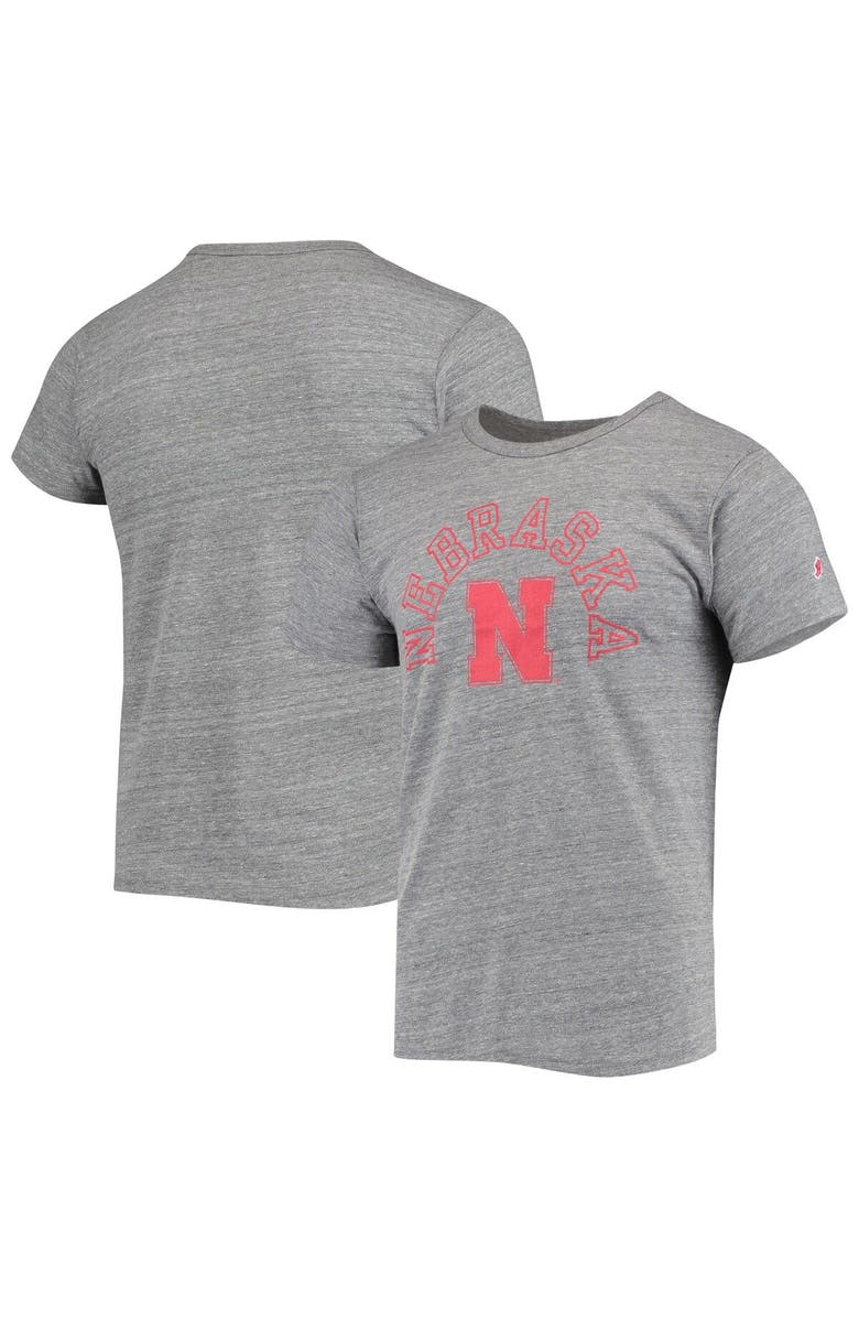 LEAGUE COLLEGIATE WEAR Men's League Collegiate Wear Heathered Gray Nebraska Huskers Tide Seal Nuevo Victory Falls Tri-Blend T-Shirt, Main, color,