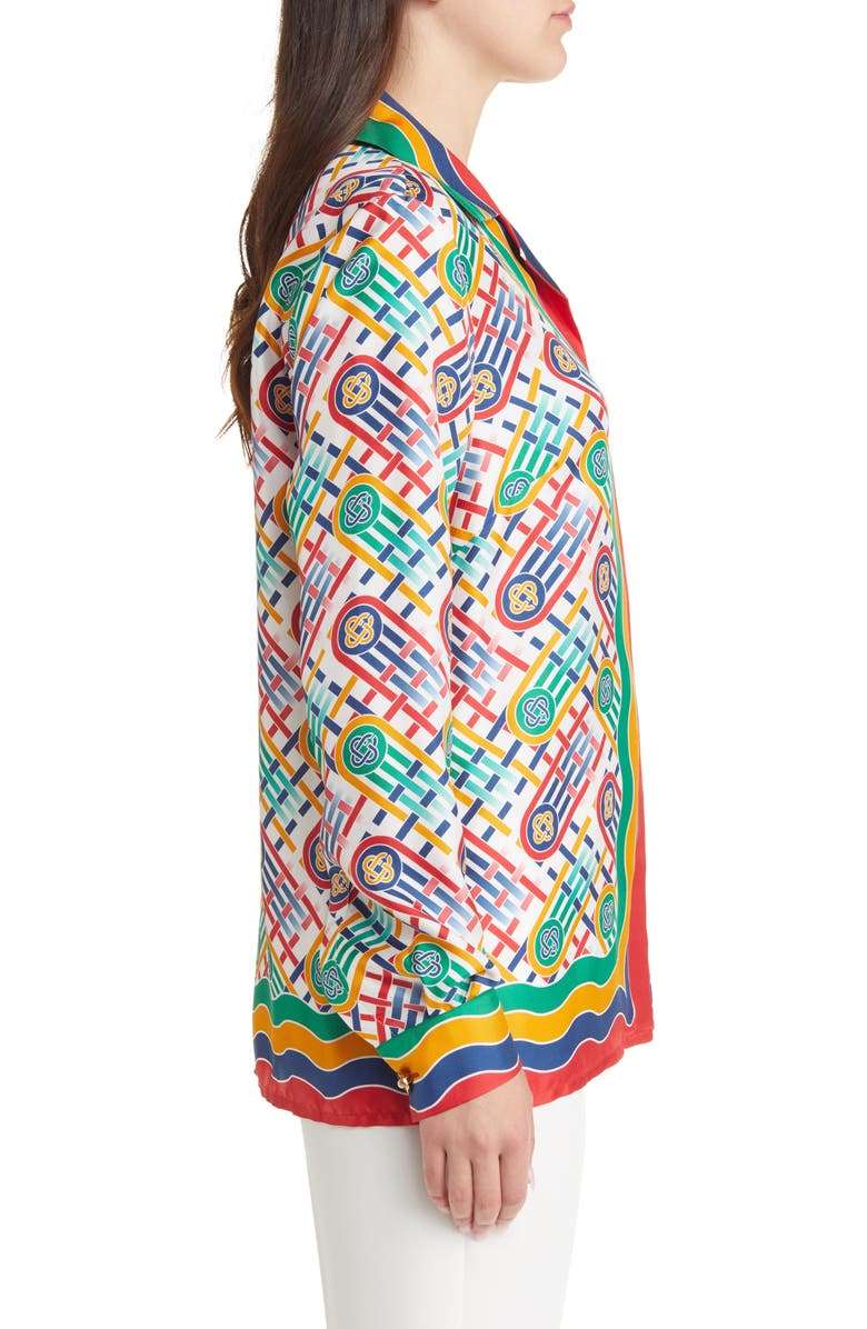 Casablanca Cuban Collar Long Sleeve Silk Blouse, Alternate, color, 