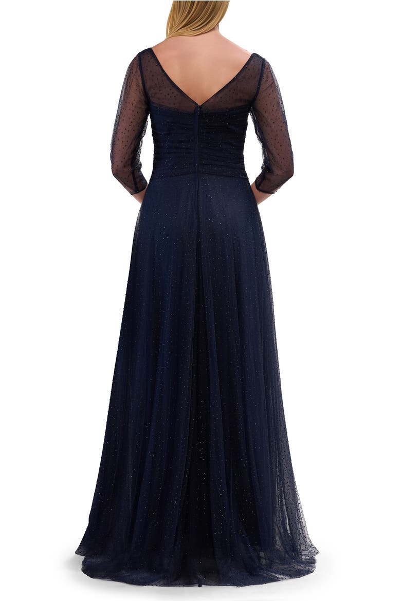Rhinestone Tulle Gown with Full Skirt and Ruched Bodice, Alternate, color, Navy
