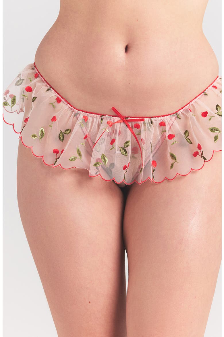 Embroidered Tulle Skirt Bikini, Alternate, color, PRIMROSE CHERRY TULLE