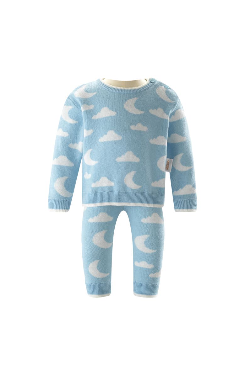 Rachel Riley Cloud & Moon Knit Sweater & Leggings Set, Main, color, Blue