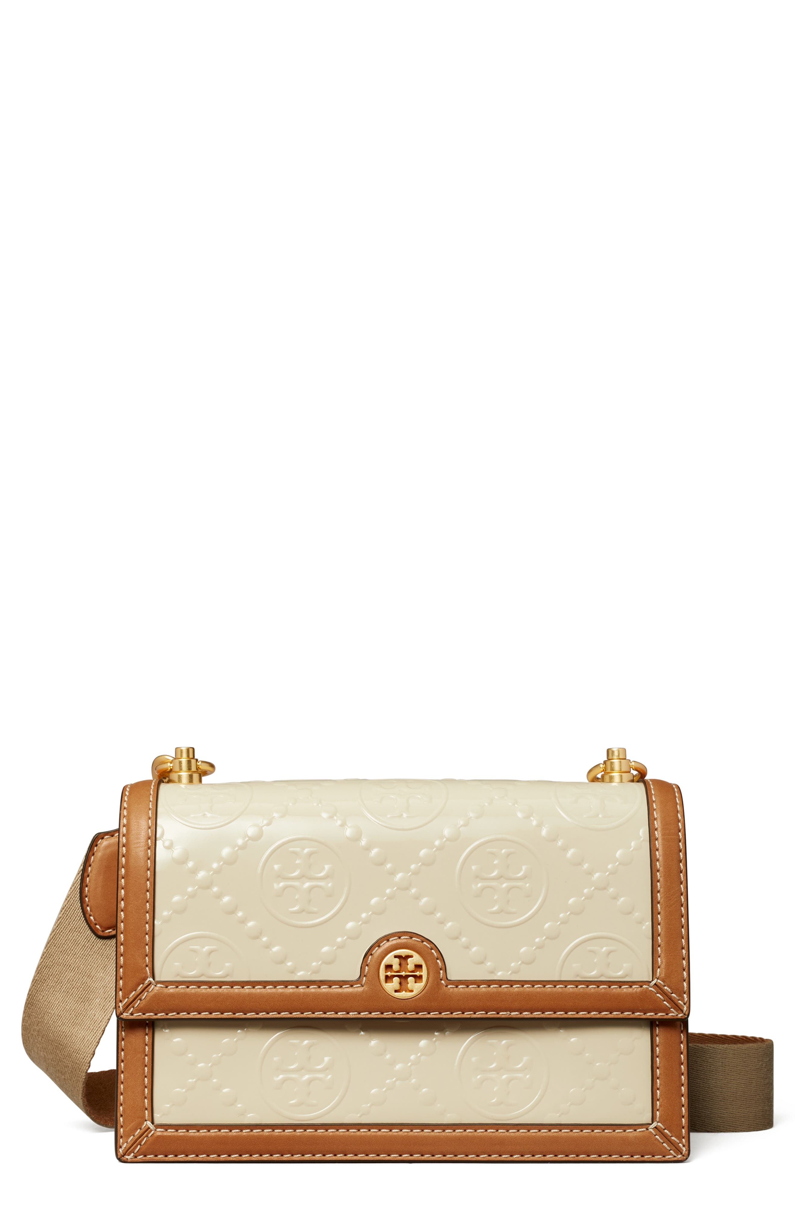 Tory Burch T Monogram Embossed Patent Leather Small Shoulder Bag, Main, color, 