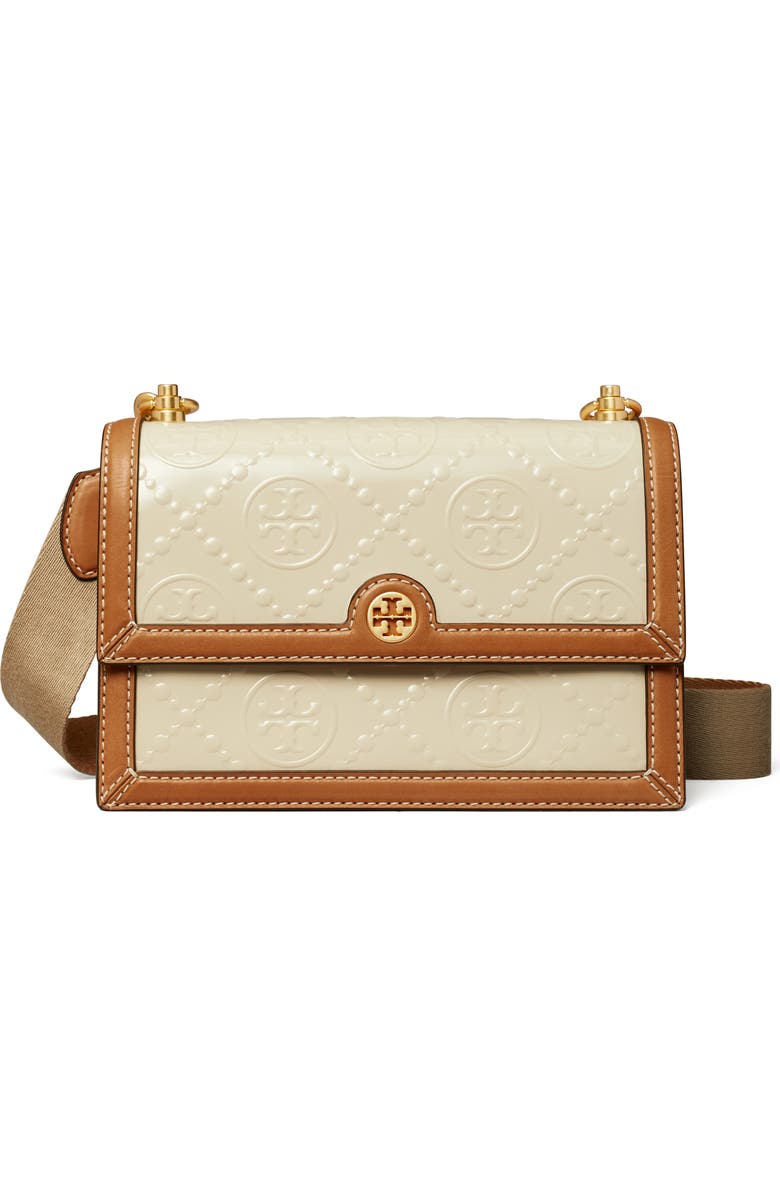 Tory Burch T Monogram Embossed Patent Leather Small Shoulder Bag, Main, color,