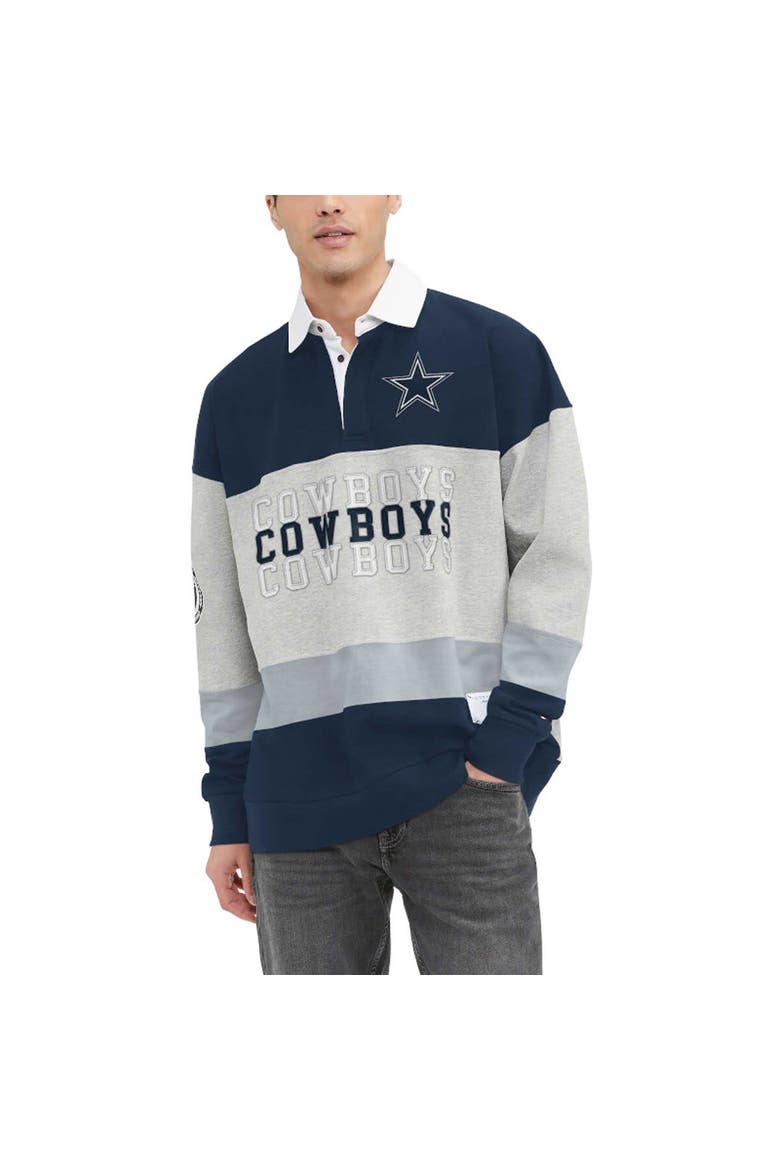 Men's Tommy Hilfiger Heather Gray/Navy Dallas Cowboys Connor Oversized Rugby Long Sleeve Polo, Alternate, color, Heather Gray