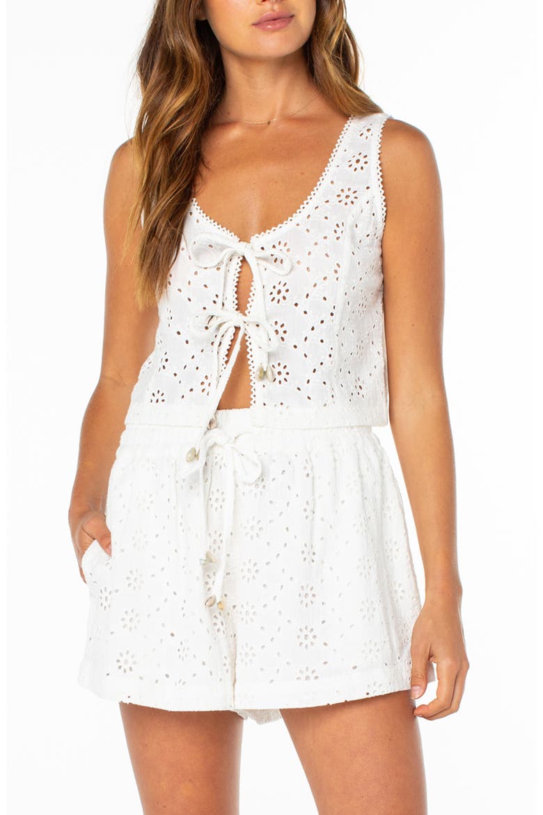 Kayla Eyelet Cotton Tie Front Top, Main, color, CLOUD DANCER