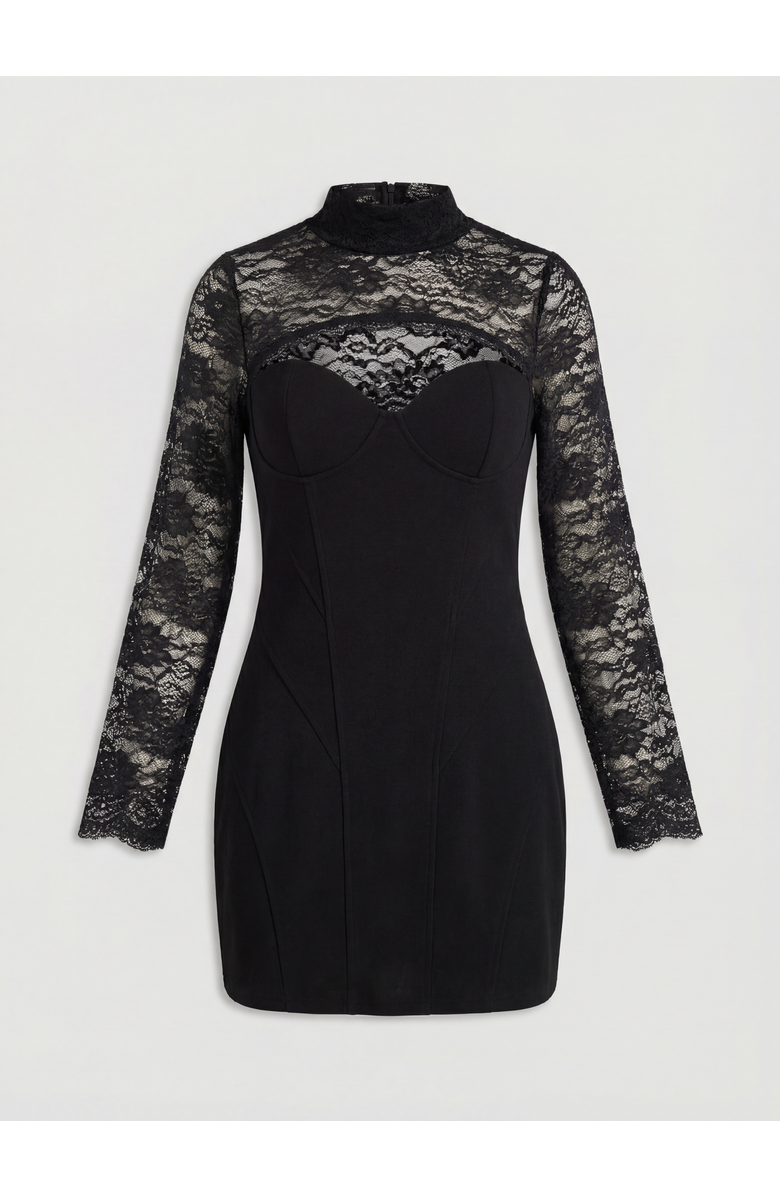 MissPap Premium Lace Bonded Mini Corset Dress, Alternate, color, Black