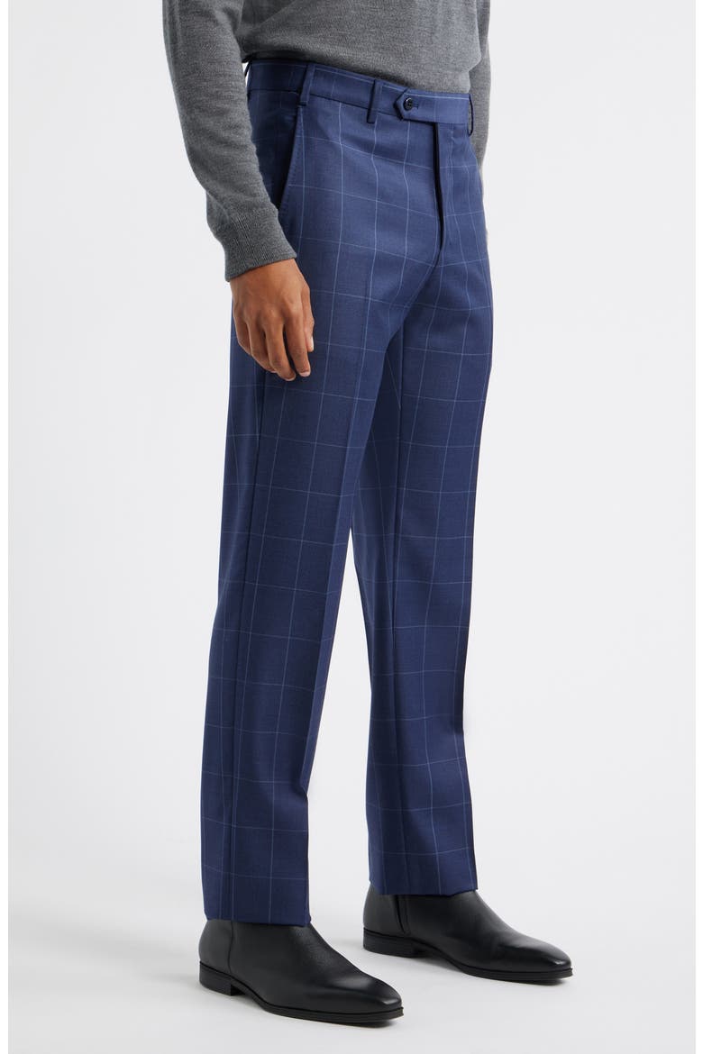 Devon Flat Front Windowpane Wool Dress Pants, Alternate, color, BLUE