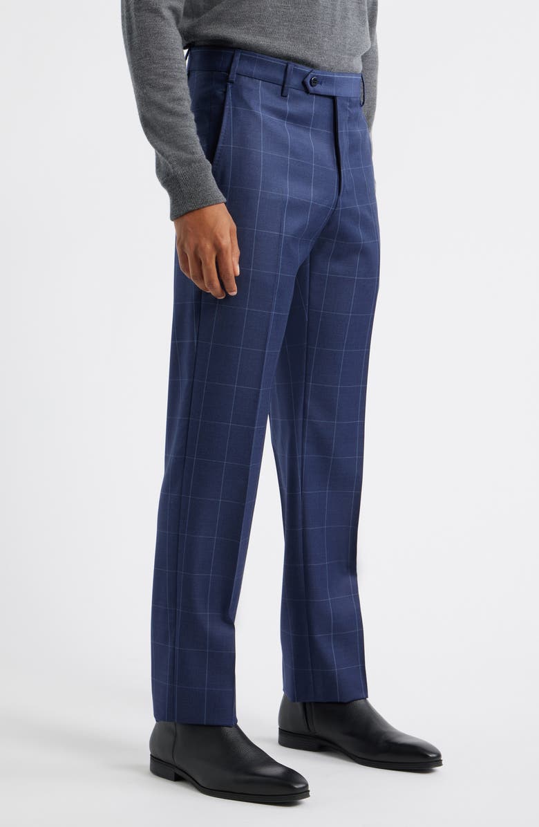 Zanella Devon Flat Front Windowpane Wool Dress Pants, Alternate, color, Blue