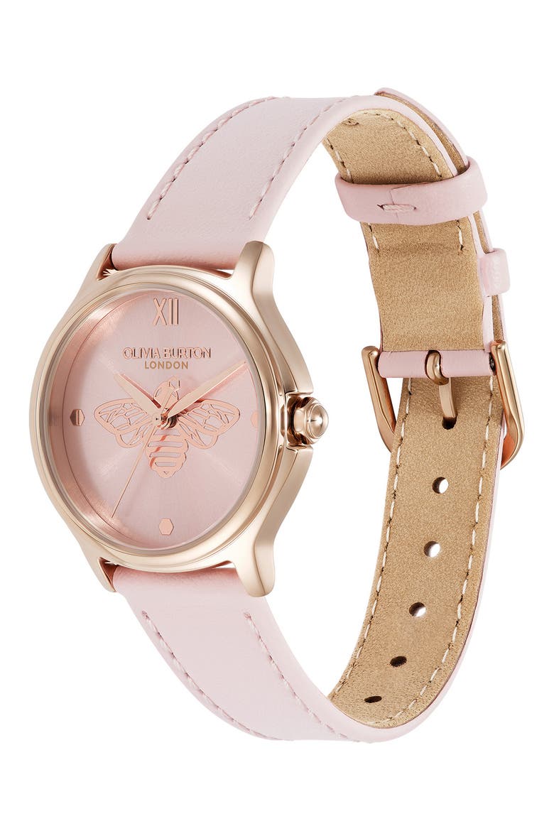 Classic Bee Leather Strap Watch, 30mm, Alternate, color, BLUSH