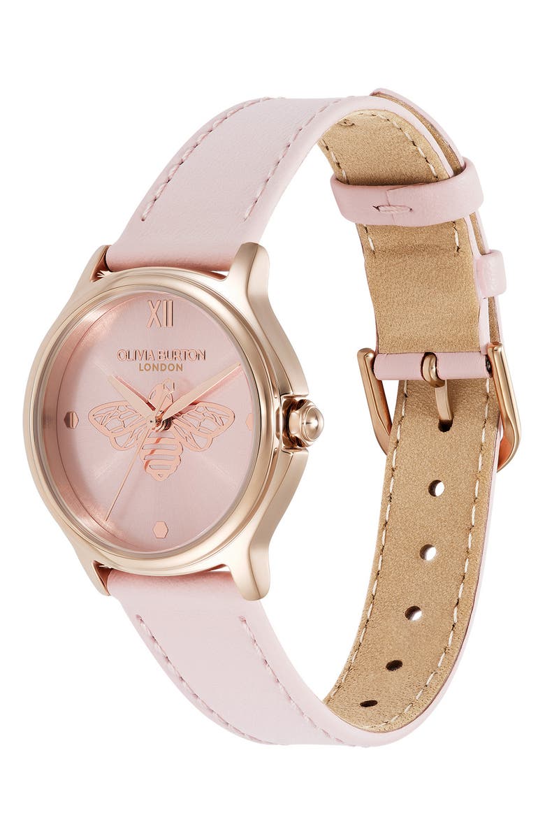 Olivia Burton Classic Bee Leather Strap Watch, 30mm, Alternate, color, 