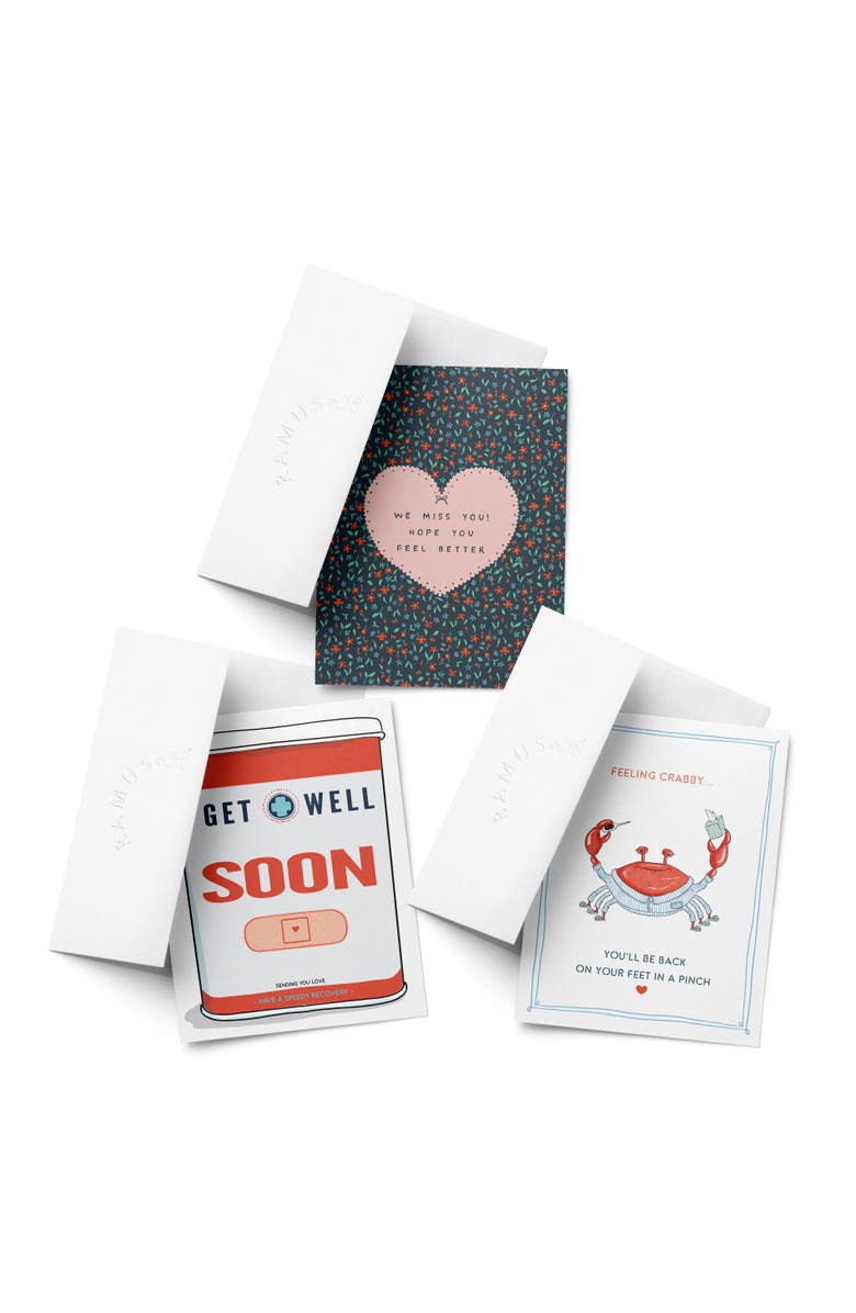 Ramus & Co Sympathy Greeting Card Pack, 'Petals Feel Better, Feeling Crabby, Get Well Band Aids', Main, color, Multi-Pack