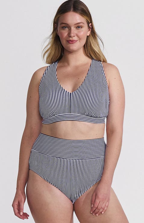 Chlorine Resistant V-neck Midkini Swimsuit Top and High Leg High Waisted Bottoms 2 Piece Set