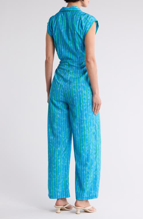 Area Stars Stripe Wide Leg Jumpsuit In Blue Green Multi Stripe