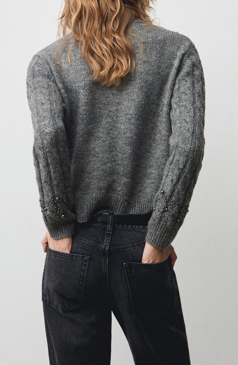 MANGO Studded Cable Knit Sweater, Alternate, color, 