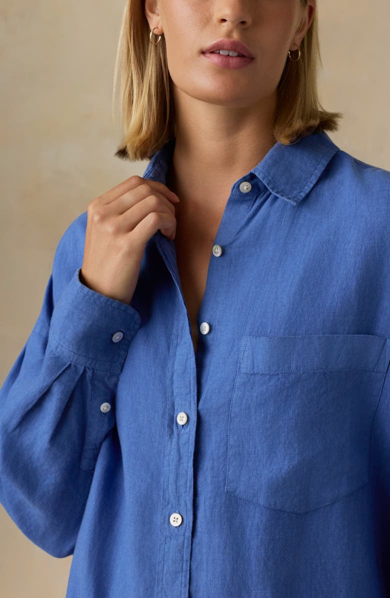 Faherty Laguna Kova Long Sleeve Linen Shirtdress, Alternate, color, Paradise Blue