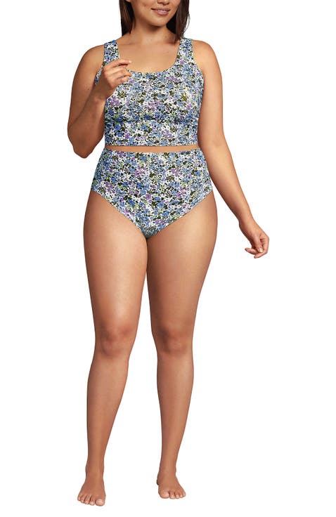 Plus Size Tugless Ribbed Midkini and High Waisted Bottom Swimsuit Set