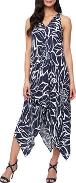 SL FASHIONS Floral Sleeveless Handkerchief Hem Midi Dress