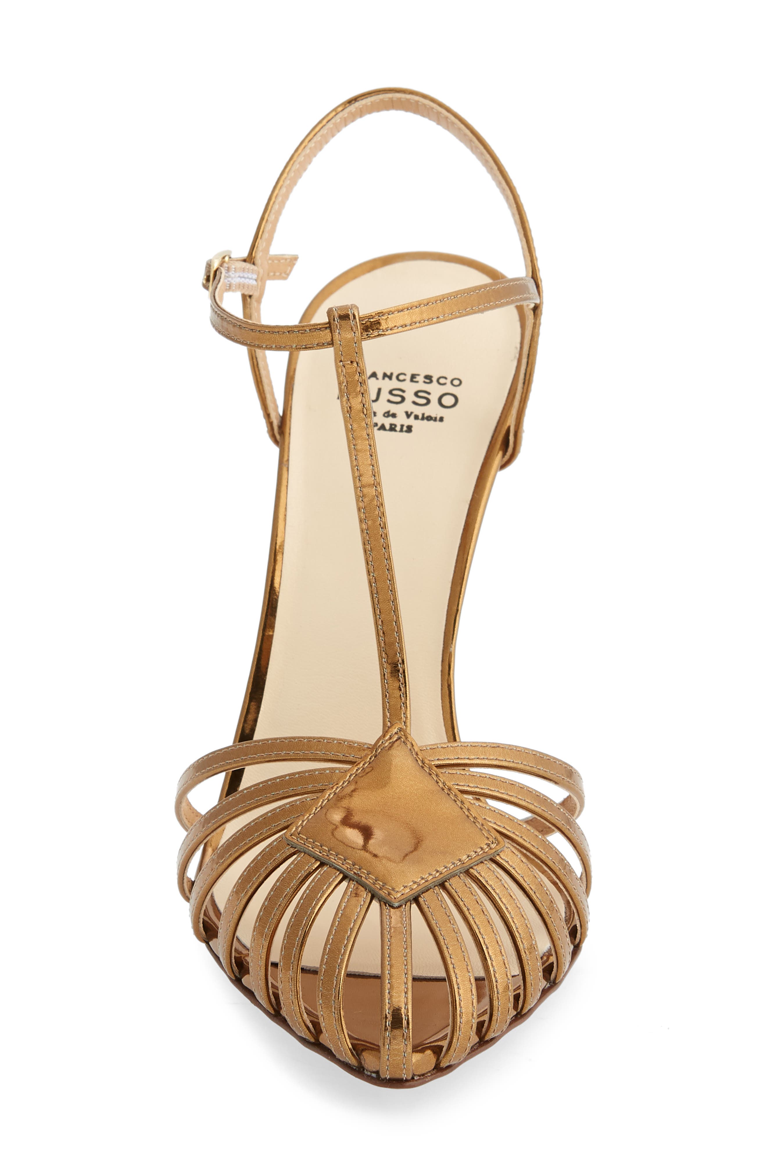 Francesco Russo T-Strap Metallic Stiletto Pump, Alternate, color, 