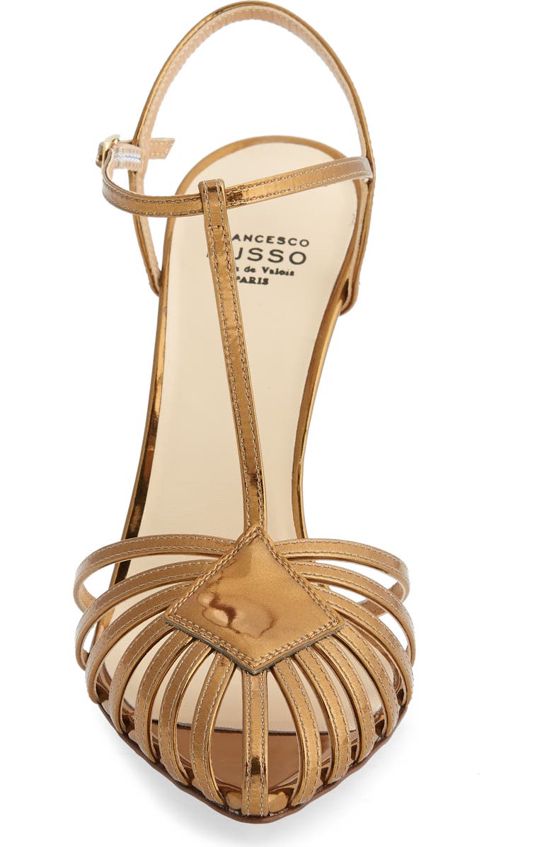 Francesco Russo T-Strap Metallic Stiletto Pump, Alternate, color,