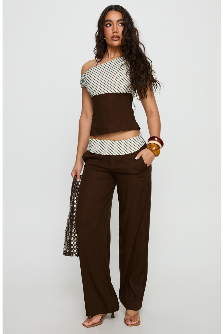 Past Life Foldover Waist Wide Leg Pants, Alternate, color, BROWN / STRIPE