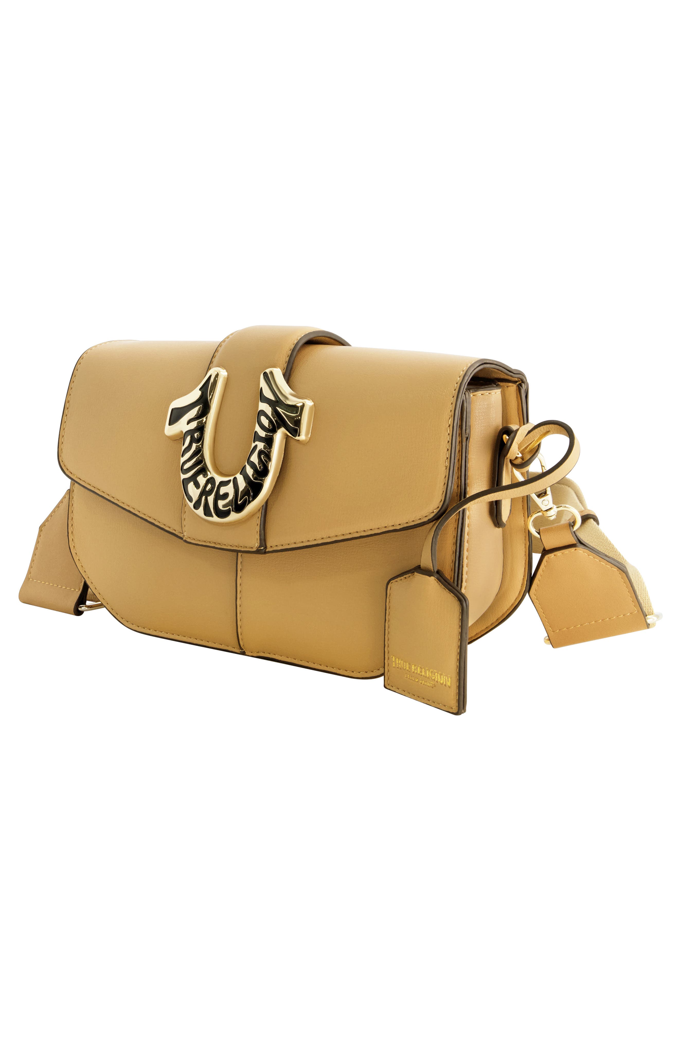 True Religion Logo Horseshoe Crossbody Bag, Alternate, color, Camel