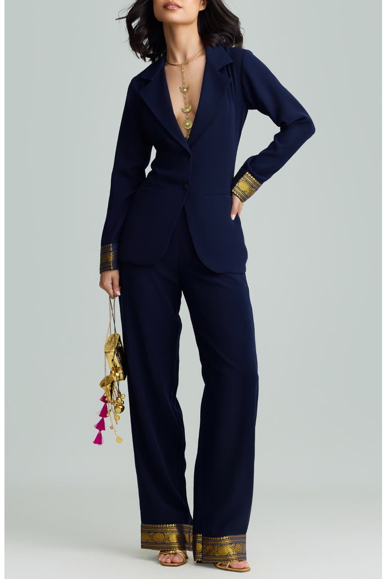 Mila Metallic Contrast Cuff Blazer, Alternate, color, NAVY BLUE