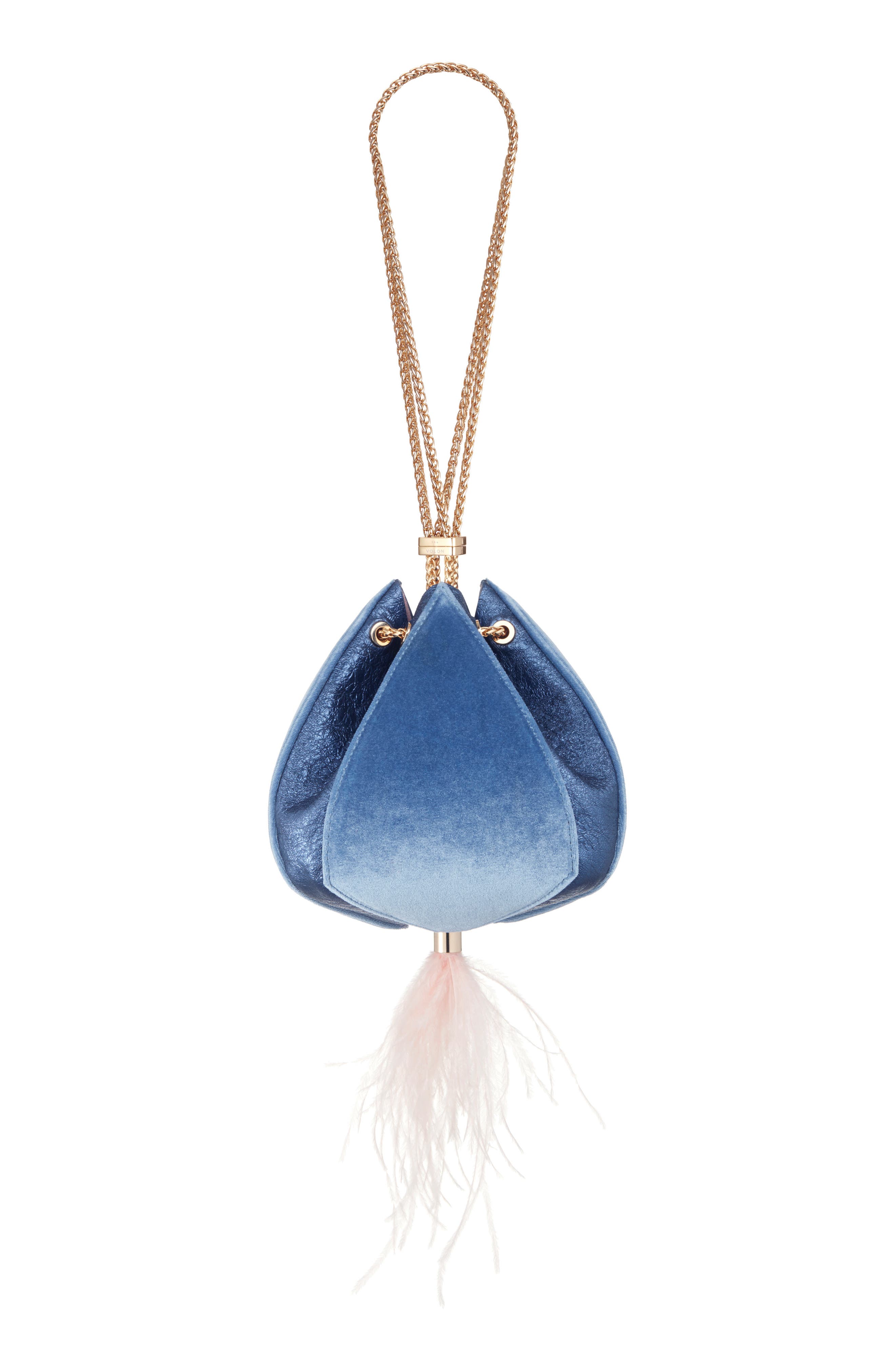 Cindy Leather & Velvet Clutch, Main, color, VELVET BLUE
