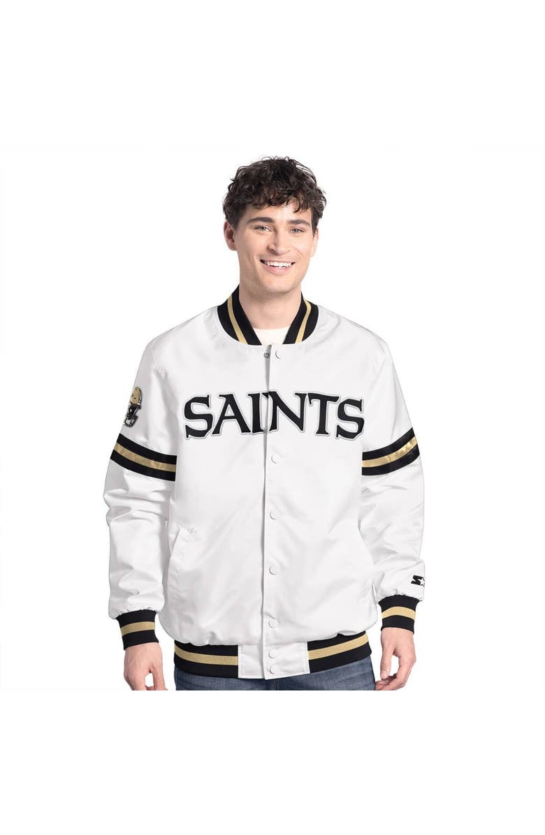 STARTER Men's Starter  White New Orleans Saints Scout Full-Snap Varsity Jacket, Alternate, color, 